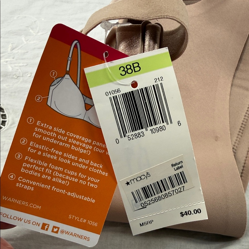 Warner's Bra Wm 38 B No Side Effects Wireless Seamless T-Shirt Nude Neutral Tan - Picture 10 of 10